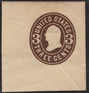 SC#U61 3¢ Washington Cut Square: Full Corner (1865) Unused