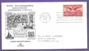 C40  ALEXANDRIA 200TH ANNV. 1948 6c AIRMAIL ,  ARTCRAFT FIRST DAY COVER,  ADDR.