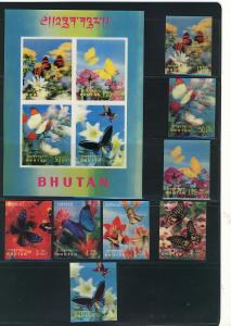 BHUTAN 1968BUTTERFLIESon 3D #95 - 95G & MS#95Ch + 95Gi MNH