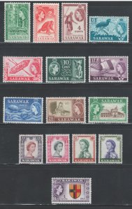 Sarawak 1955 Queen Elizabeth II Definitives Scott # 197 - 211 MH