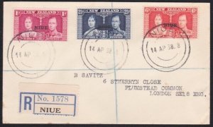 NIUE 1937 Coronation set on 1938 registered cover to UK....................B3575