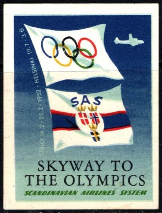 1952 Finland Poster Stamp SAS Skyway to the 1952 Olympics MNH