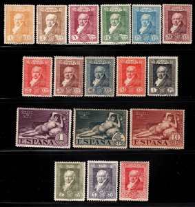 Spain # 386-402 ~ Cplt Set of 17 ~ Goya ~ Mint, HMR, *  50c has blemish