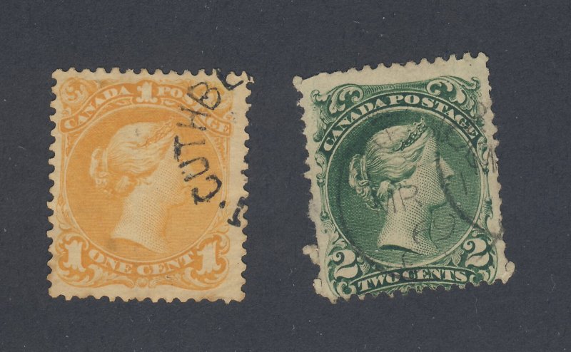 2x Canada Large Queen Used Stamps #23-1c F/VF & #24-2c F Guide Value = $225.00