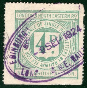 GB Scotland LNER (NBR) RAILWAY Letter Stamp 4d *EDINBURGH* 1924 Used RARE SBW154