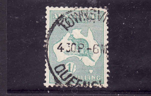 Australia-Sc#98-1sh blue grn used Kangaroo-1929-30-