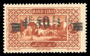 Lebanon #68 (YT 77a) Cat€90, 1926 4.50p on .75p, double overprint, hinged