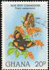 Ghana 789 - Used - 20p Blue-spot Commodore Butterfly (1982) (cv $1.20) (2)