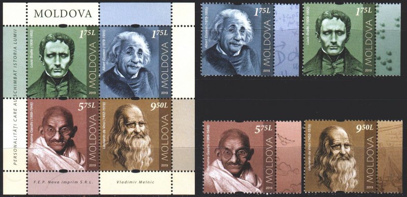 Moldova. 2019. 1119-22, bl84. Gandhi, Einstein, Leonardo Da Vinci, Braille. MNH.