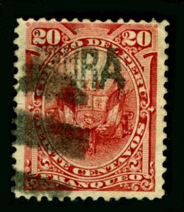 PERU 1884 PROVISIONAL ISSUES Pacific War - PIURA ovpt.  20c red  Sc# 14N2 used