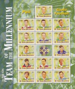 Ireland 1999 Complete Sheet 15 Stamps+Label Team of the Millennium Football NH