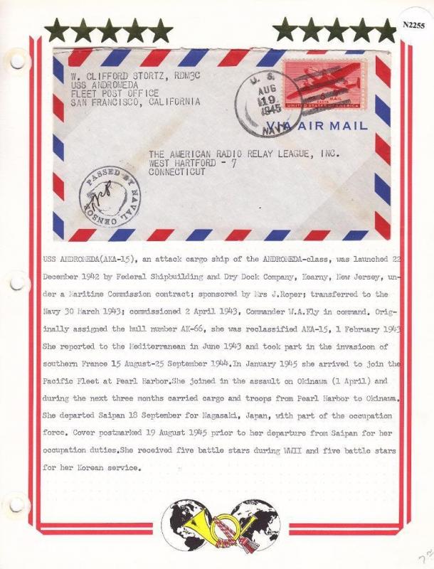 Cover: USS Andromeda AKA-15, Aug 19, 1945, Censored (N2255)