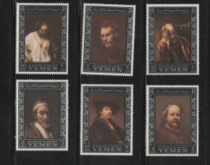 YEMEN 1967  PAINTINGS BY REMBRANDT  SET OF 6    MINT VF NH O.G  (YE21)