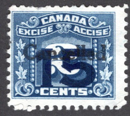 van Dam FX128, 15 on 2c blue, used, blue overprint on  Three Leaf Excise Canada