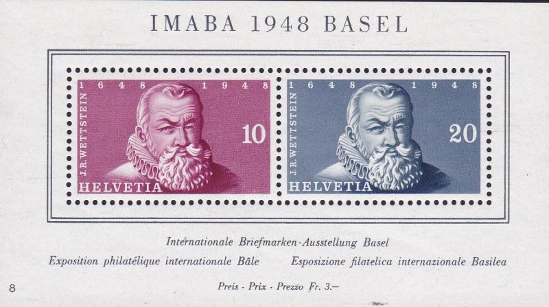 Switzerland 1948 B178 Souvenir Sheet Expo Basel Johann Wettstein VF/NH/(**)