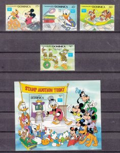 Z4636 JL Stamps 1986 disney dominca set + s/s mnh #954-8 stamp collecting