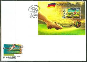 MALDIVES 2014 SPORTS BRAZIL WORLD CUP SOCCER SOUVENIR SHEET FDC