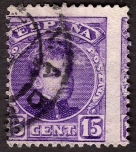 1905, Spain 15c, King Alfonso XIII, Used, Misperf, Sc 277