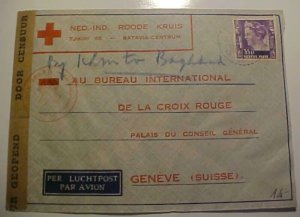 NETHERLANDS INDIES TO POW RED CROSS GENEVA CENSORED  COVER 1940