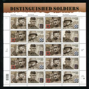 3393 - 3396 Distinguished Soldiers Sheet of 20 33¢ Stamps MNH