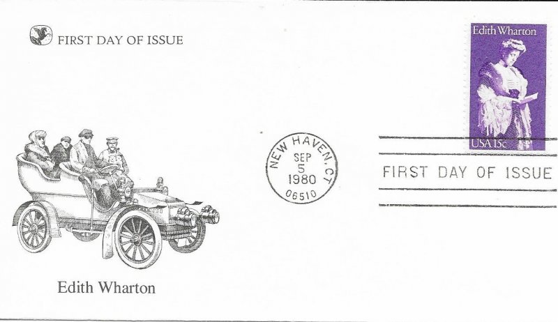 1980 FDC, #1832, 15c Edith Wharton, 2 different cachets