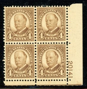 USA 1930⭐4¢ Taft⭐Scott # 685 ⭐ Plate Block ⭐ MNH Y800