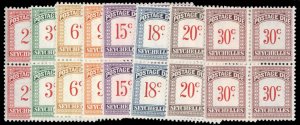 Seychelles #J1-8 Cat$74.40, 1951 Postage Dues, complete set in blocks of four...