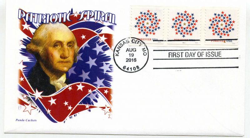 5130 Patriotic Spiral coil, PNS, plate number strip, Panda Cachets, FDC