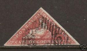 Cape of Good Hope Sc 3c used 1857 1p rose Triangular, Watermark Sideways XF 