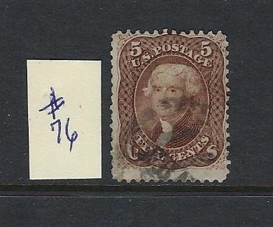 US #76 - 1861-66 JEFFERSON- 5 CENTS (BROWN)  USED
