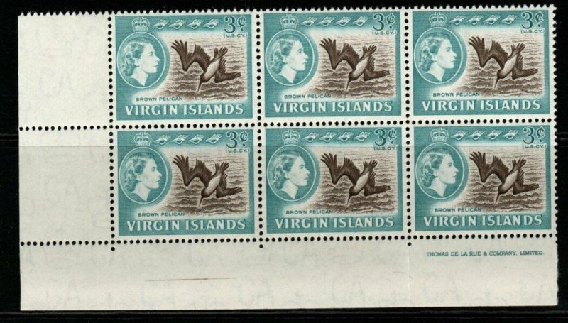 VIRGIN ISLANDS SG180 1964 3c DEFINITIVE MNH BLOCK OF 6