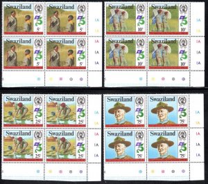 Swaziland - 1982 75th Anniv of Boy Scouts 1A Plate Block Set MNH** SG 416-419