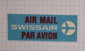 Via Airmail Etiquette Label seal ad Mint Swissair Airlines Logo advert par avion