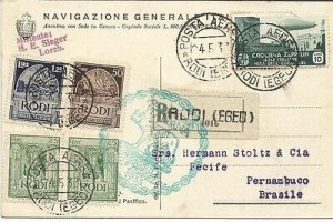 Egeo - Zeppelin Lire 10 on postcard