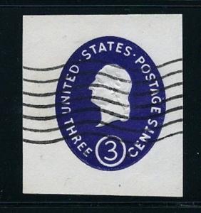 ENVELOPE CUT SQUARE #U534 U.S. 3c Washington USED 1950