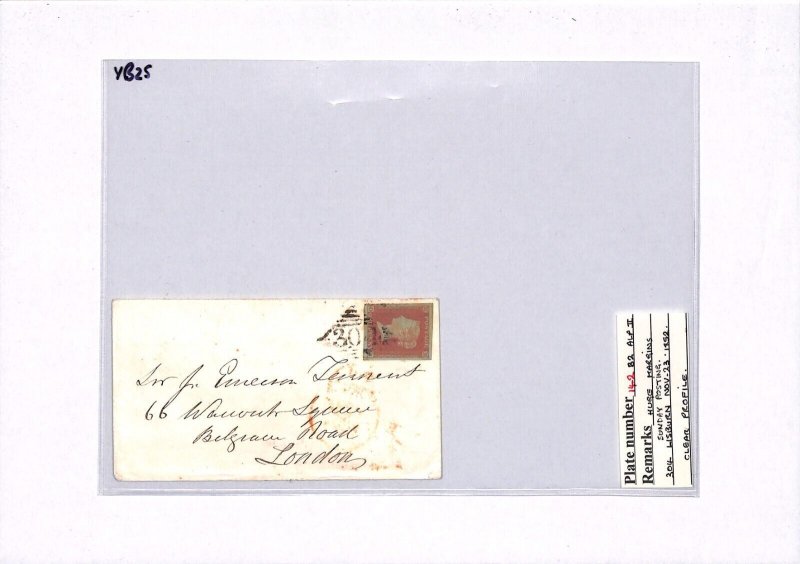 GB IRELAND Cover LISBURN Numeral 1d Red CLEAR PROFILE Large Margins 1852 YB25