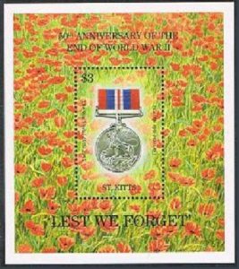 St Kitts 393,MNH.Michel 402 Bl.13. End of WW II,50th Ann.1995.War Medal.Flowers.