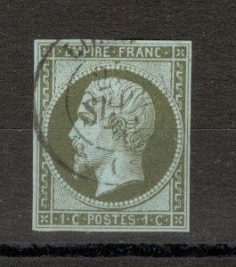 FRANCE - USED STAMP, 1 c - Mi.No. 10a - NAPOLEON III - 1860.