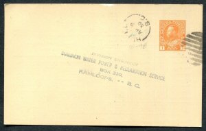 B.C. Split Ring Town Cancel Postal Stationery Postcard HUPEL