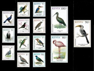 Kenya 1993-99 - African Birds Definitives - Set of 14 Stamps Scott 594-610 - MNH