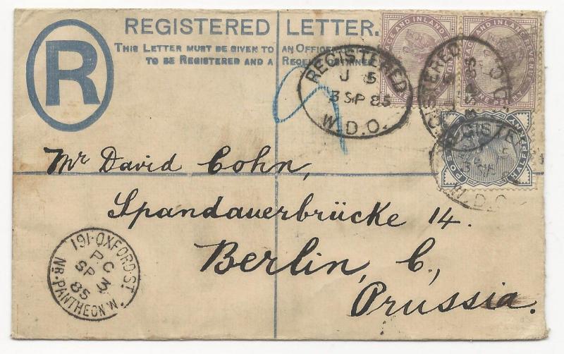 GREAT BRITAIN Registered Letter Cover 1885 Prussia