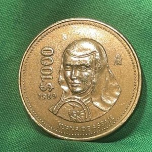Rare! Mexico 1989 $1000 PESOS Coin (Famous Nun) Kim Juana De Asbaje Coat of Arms