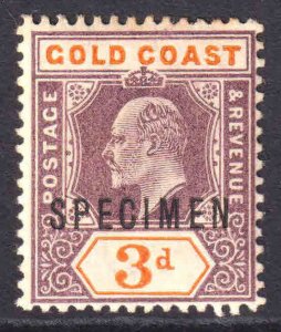 GOLD COAST 3p EDWARD VII SPECIMEN OG H M/M F/VF BEAUTIFUL GUM