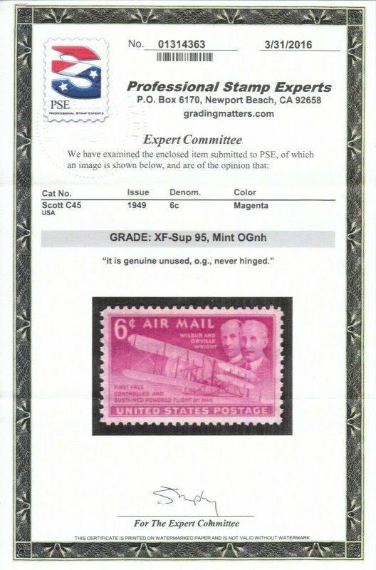  MOstamps - US #C45 Mint OG NH Grade 95 with PSE cert - Lot # MO-2053 SMQ $25