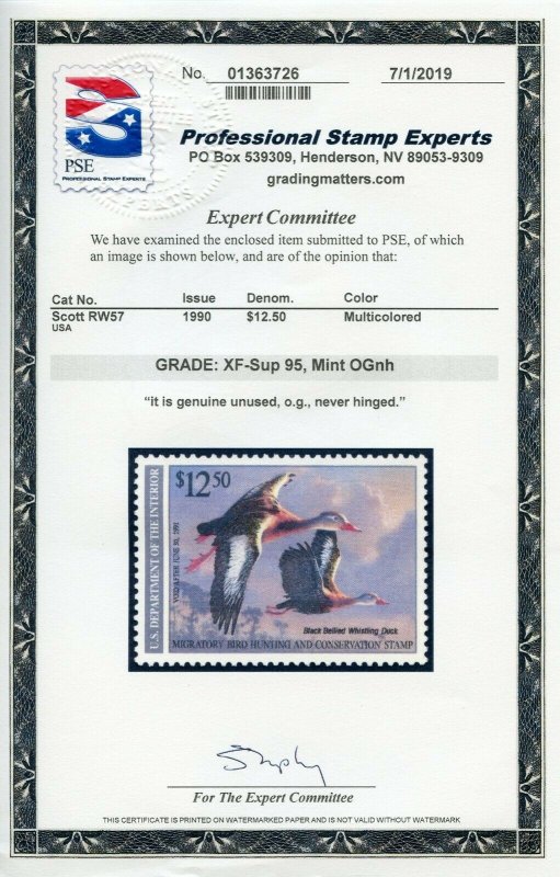 US SCOTT #RW57, Mint-XF-Sup-OG-NH Graded 95 PSE Certificate SMQ $60 (DFP2 12/11)