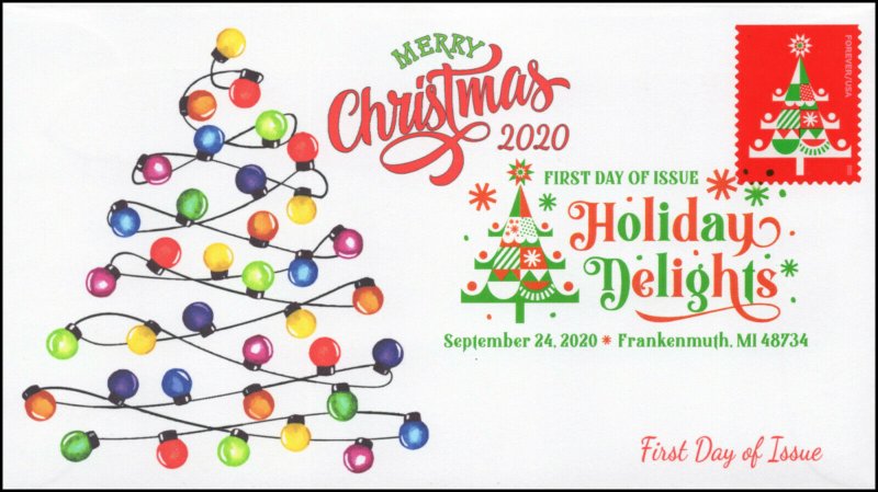 20-230, SC 5527, 2020, Holiday Delights, FDC, Digital Color Postmark, Tree,