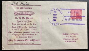 1935 USS Grebe USA USS Macon ZRS5 Airship zeppelin Memorial Day cover