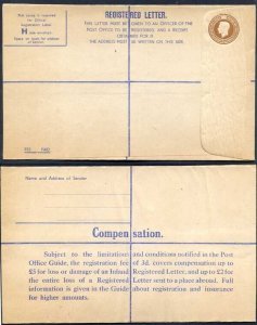 RP58 KGVI 5 1/2d Registered Envelope Size H Serif IMPRINT B E and W Mint