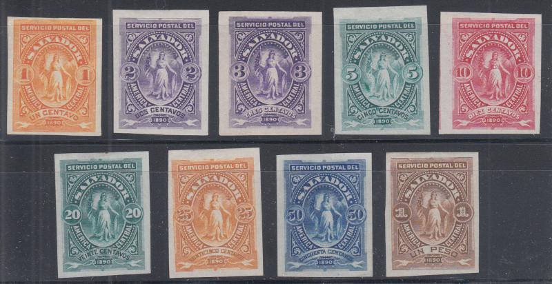 Salvador Sc 38-46 MNG. 1890 definitives, imperf TCP-s, cplt set, VF