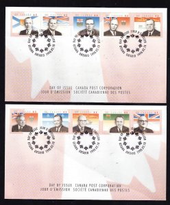 Canada-Sc#1709a-j-stamps on FDCs-Provincial Premiers-1998-